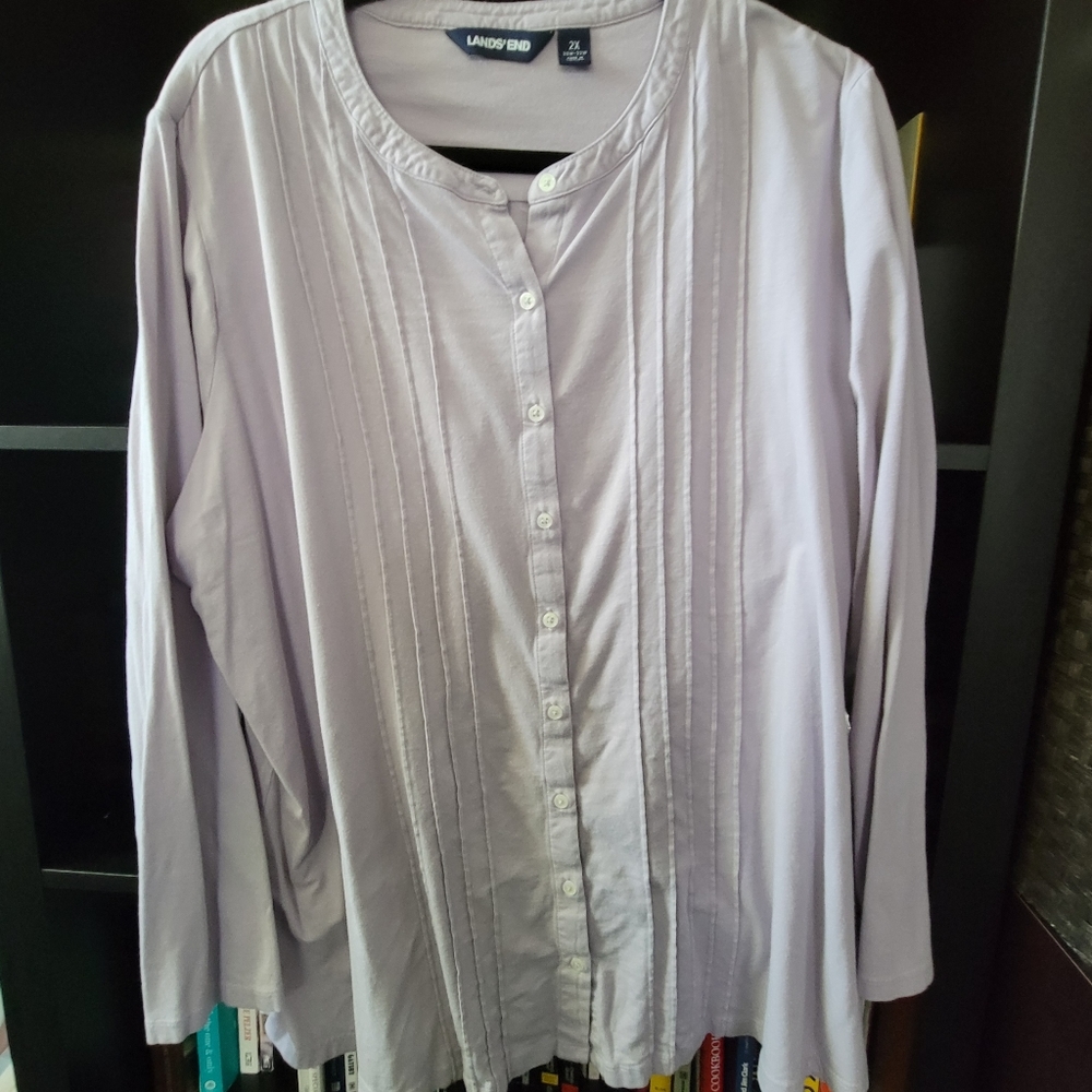 Women's 2XL Lilac Lands End Long Sleeve Dress T-Shirt